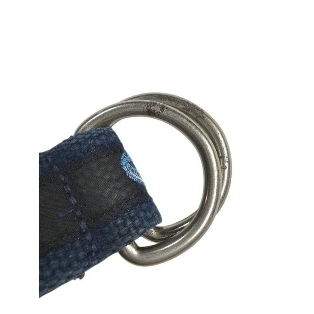 Tommy Bahama D-Ring Belt Men Preppy Blue Canvas Marlin Nautical Leather Trim 38
